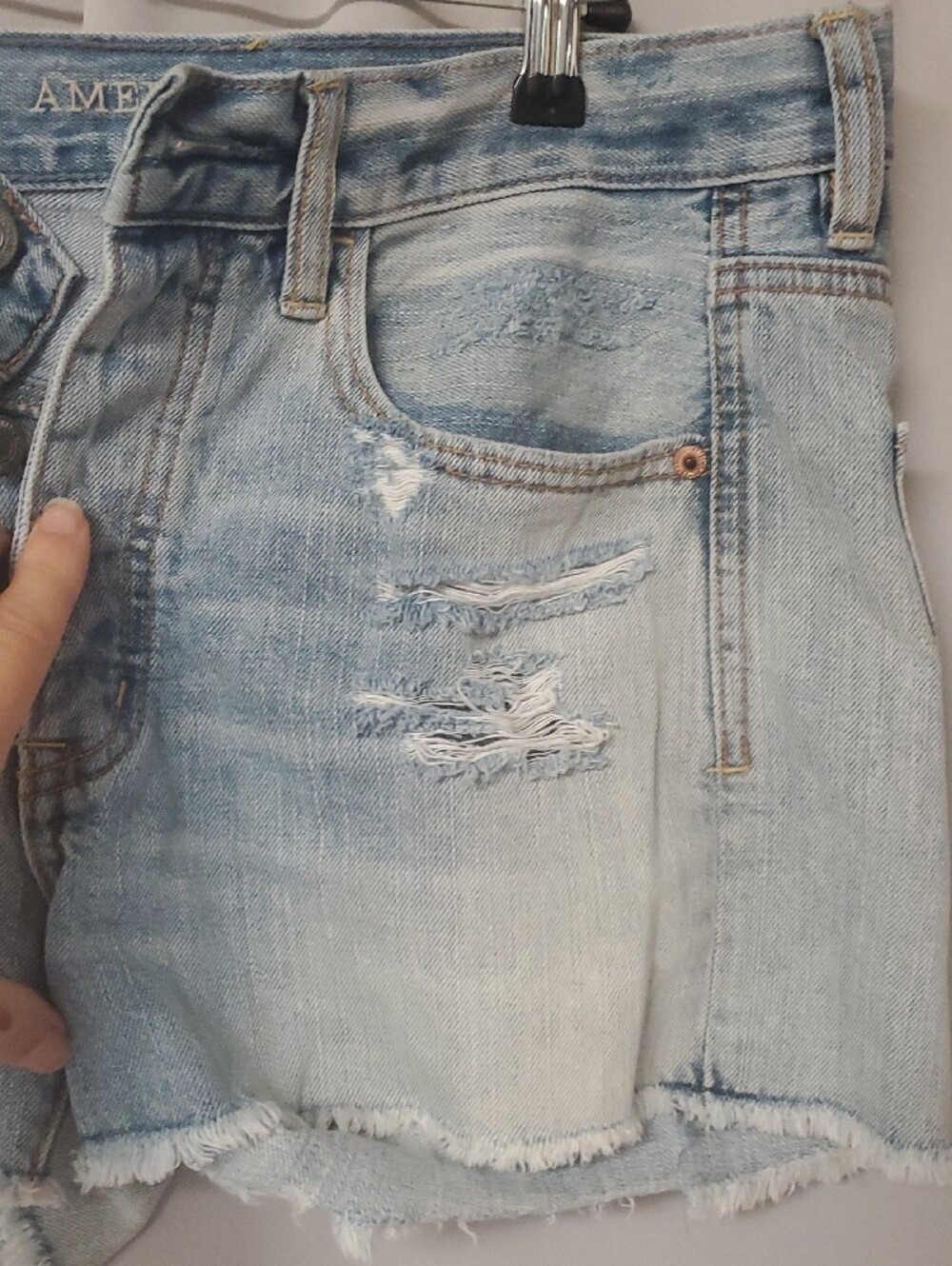 American Eagle Outfitters Light Blue Distressed Denim Shorts - Picture 3 of 7